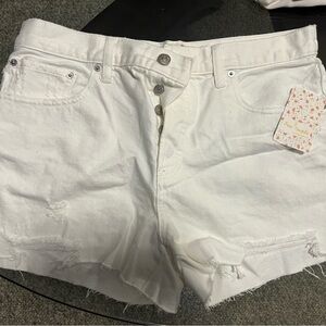 Free People White Denim Jean Shorts Frayed Hem